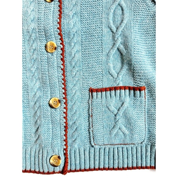 Sundance Wool Sloane Cardigan Blue Cable-Knit Sweater Women’s S Preppy Cottage - Picture 9 of 10